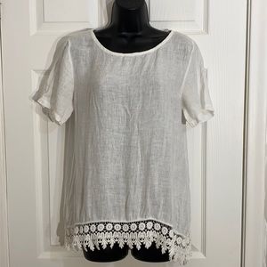 Terzo Millennio Made in Italy White Linen Short Sleeve Top Sz S